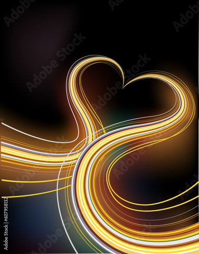 Vector illustrator of shiny lines crossing each other on heart shape