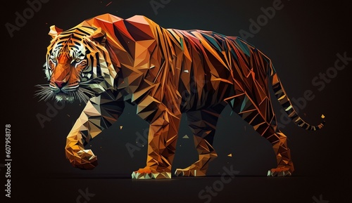 Colourful low polygon geometric tiger animal. Generative AI.