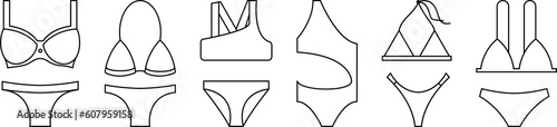 Swimsuit line icons. PNG