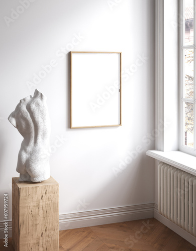 Tableau sur toile Mockup frame in contemporary Scandinavian living room interior, 3d render