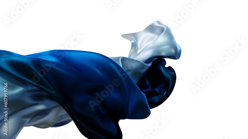 Blue silk fabric design element, 3d rendering silk cloth material flying in the wind. Waving satin cloth isolated on transparent PNG background