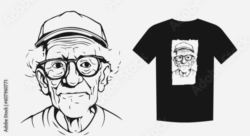 Vintage vector portrait of an elderly man in a retro contour style. Perfect for shirts, logos, and tattoos. Timeless and captivating. Vector illustration.