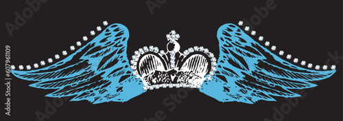 crown and flying wing with rhinestone decorated