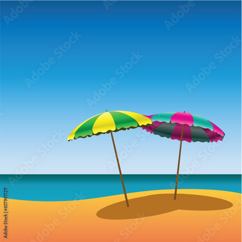 Two Parasols on Beach with Shade