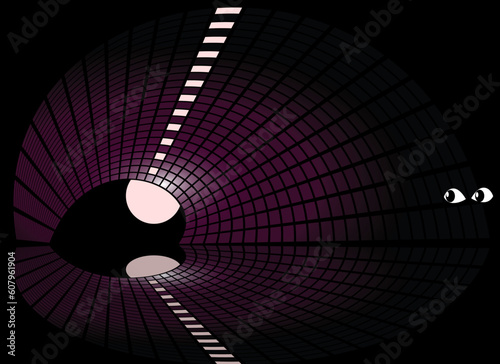 afraid dubious eyes in the dark looking out of a dark tunnel