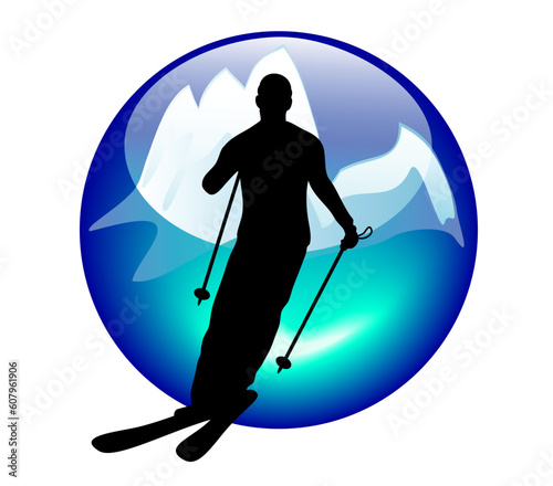 ski and slalom sign or button for web or print