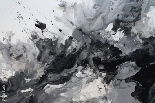 Abstract grey background with splashes of white and black paint, Generative ai
