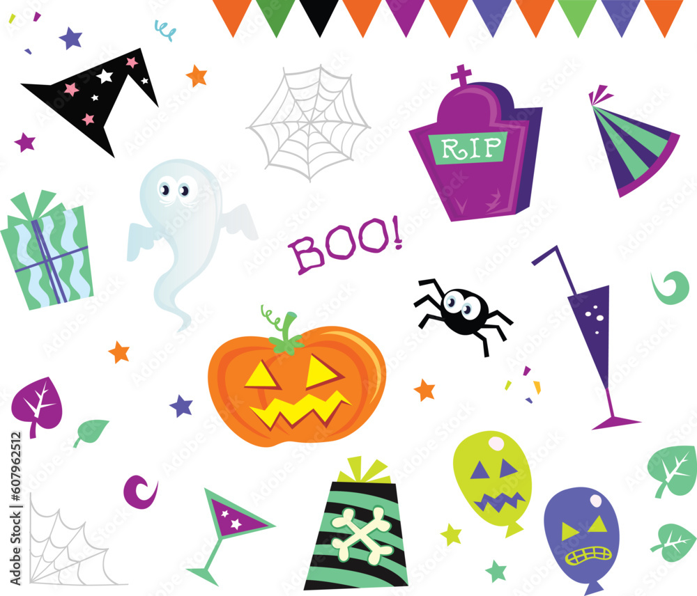 Retro halloween design elements. Vector Illustration.