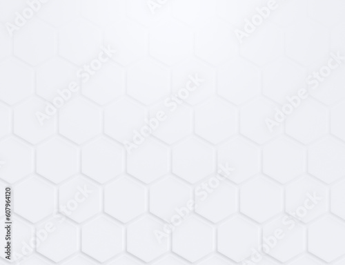 Light gray or white hexagon grid pattern with shadow or 3d effect on white. Technology, connection and data concept. High resolution full frame abstract and modern background with copy space.