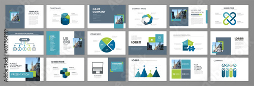 Business presentation infographic elements template set. Keynote presentation background, slide  design, website ideas, brochure cover design, landing page, annual report brochure. Vector Illustration