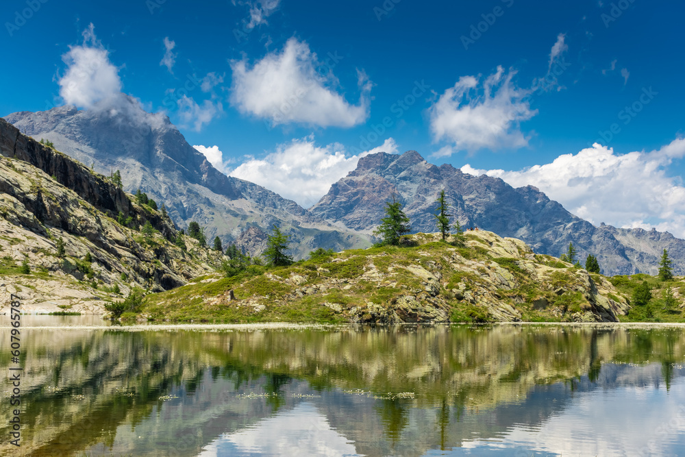 Reflection of the Mount Avic Lake, Aosta Valley,  Italy