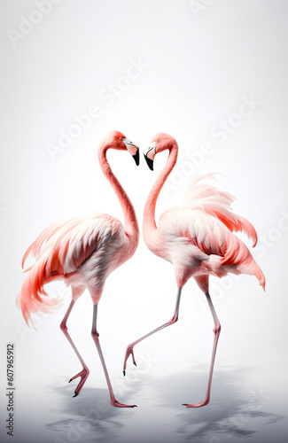 Pink flamingos dancing in water, vertical format watercolor poster idea, concept for wallpaper or screen. AI generated © Ed