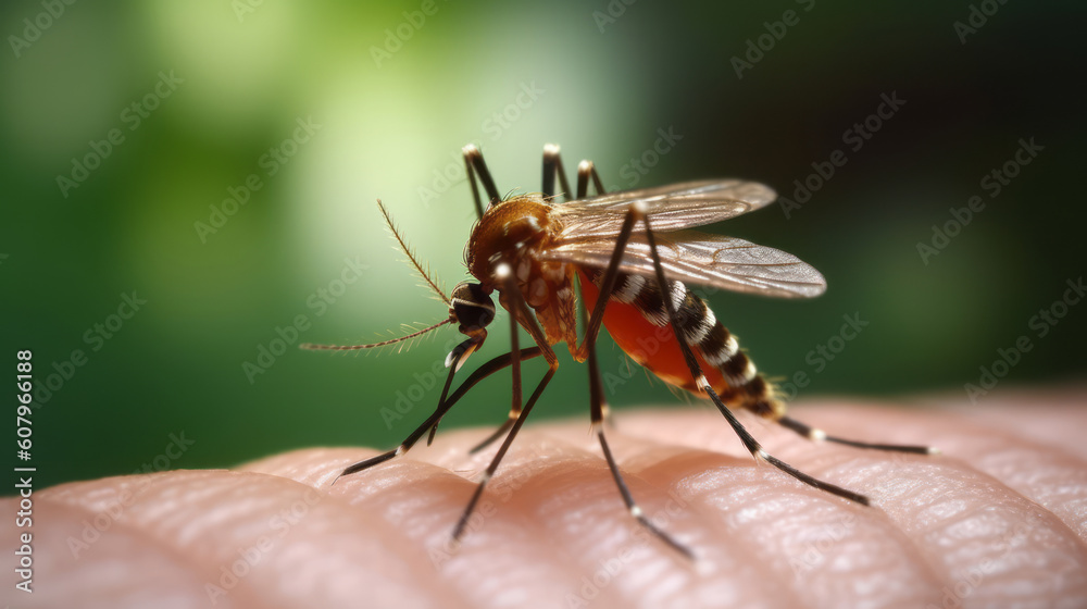 A mosquito, a mosquito on arm, Generative AI A mosquito, a mosquito on arm, Generative AI