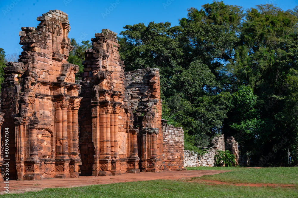 Ruins of Jesuit Mission San Ignacio Mini do Guaranisi, UNESCO World Heritage Site, Misiones, Argentina, South America. 2023.