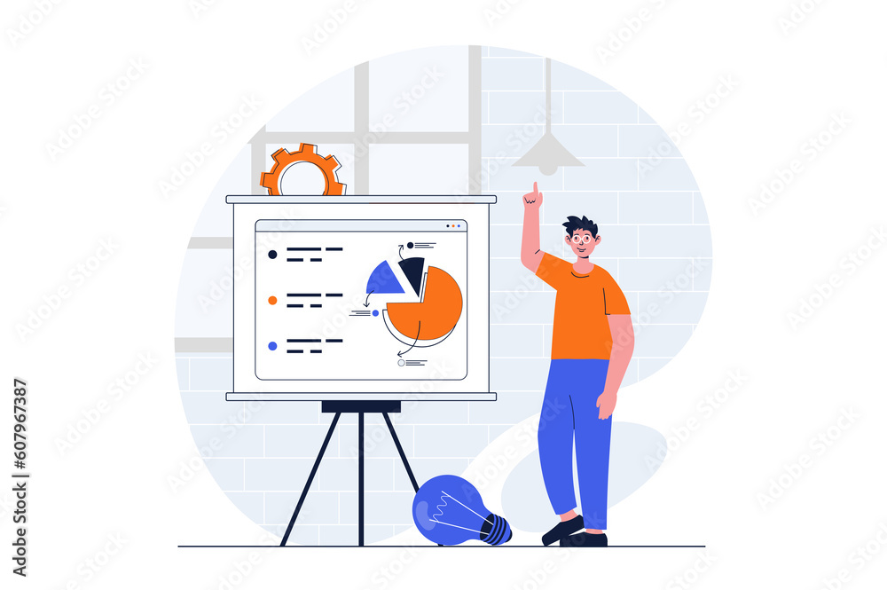 Business startup web concept with character scene. Man creates strategy ...