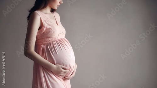 Pregnant Woman Belly. Pregnancy Concept. Pregnant tummy close up. Generative AI 