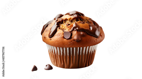 delicious chocolate fondant muffin with a few chocolate chips on transparent background png