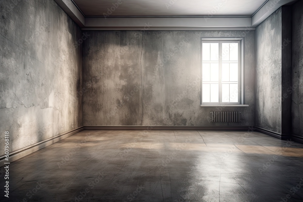 a room with a grungy wall and a dark floor. Generative AI a room with a grungy wall and a dark floor. Generative AI