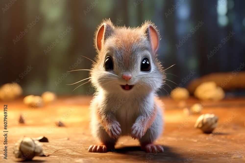 3D baby squirrel smiling in the garden 3D baby squirrel smiling in the garden