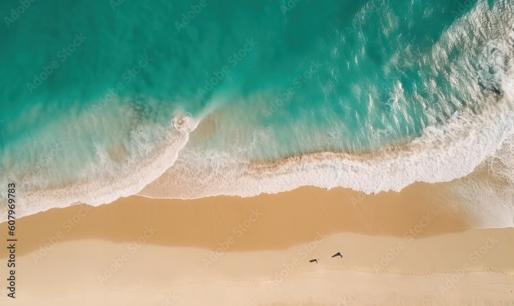  two people walking on a beach next to the ocean with waves.  generative ai