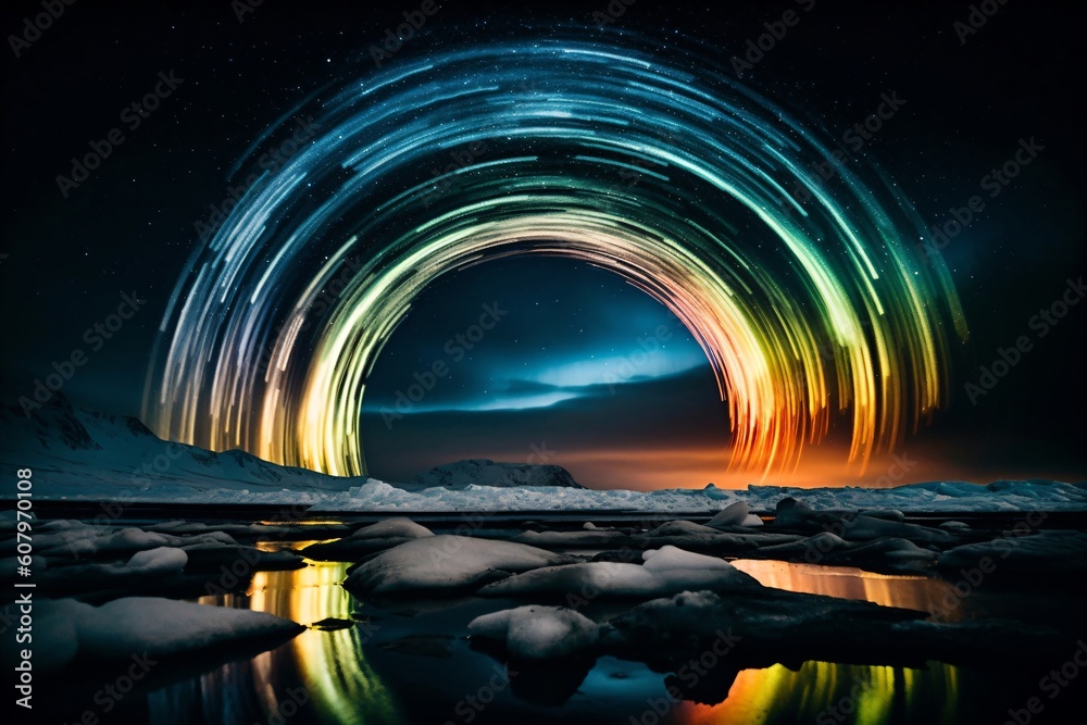 mysterious energetic glowing rings in the arctic created with Generative AI technology