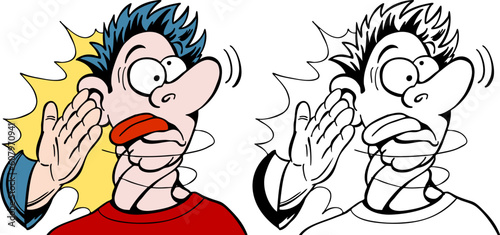 Cartoon image of a man being slapped silly - both color and black / white versions.