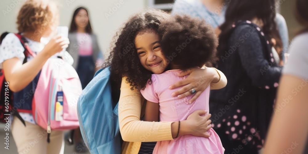 A child experiencing the first day of school in kindergarten or preschool. Showing the emotion of the day - Generative AI A child experiencing the first day of school in kindergarten or preschool. Showing the emotion of the day - Generative AI