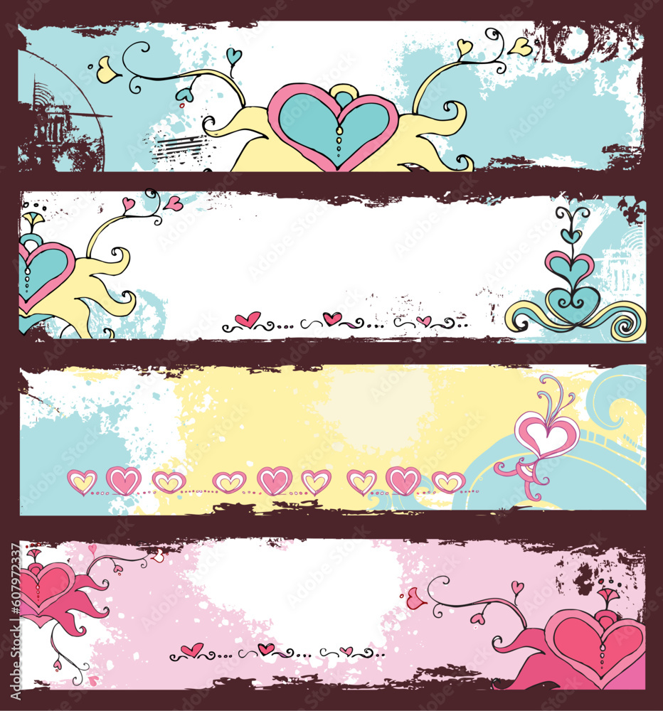 Valentine's day grunge banners set with space for text Valentine's day grunge banners set with space for text