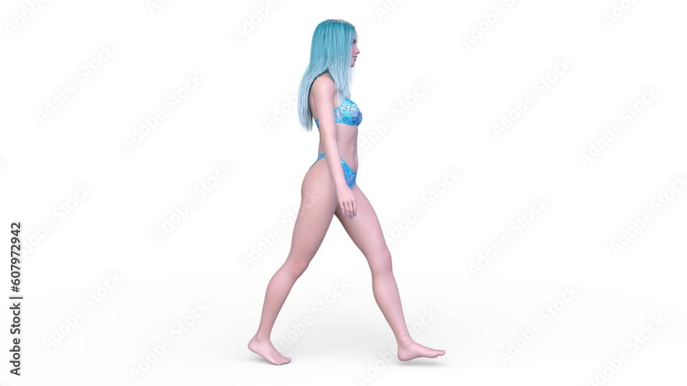 歩くビキニ姿の女性 歩くビキニ姿の女性