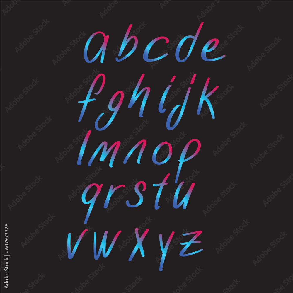 Obraz premium vector gradient alphabet, set of letters, hand drawn letters