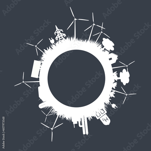 Vektor Silhouette - Erneuerbare Energie, regenerative Energieerzeugung - Power-to-X