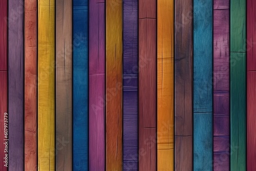 Colored wood texture, wooden slatted pattern, colorful wood background, Generative AI