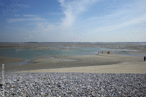 Sea and pebbles on the Baie de Somme, France