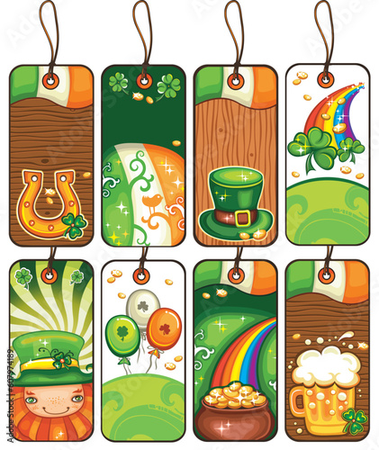 Set of labels for the St. Patricks Day with Irish symbols