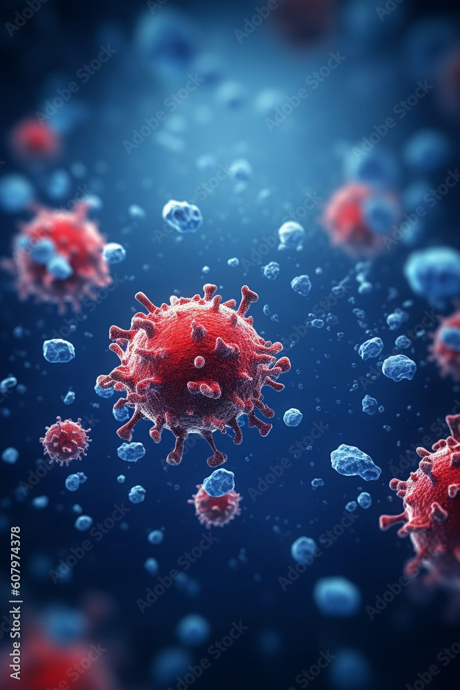 Close up macro details of red blue microbes molecules virus bacteria. Coronavirus outbreak COVID-19 Close up macro details of red blue microbes molecules virus bacteria. Coronavirus outbreak COVID-19