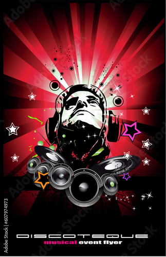 Suggestive disk jockey shape on abstract music background for discoteque flyers
