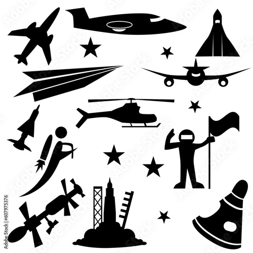 Aerospace icon set isolated on a white background.