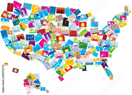 The USA map is outlined by plenty number of photos