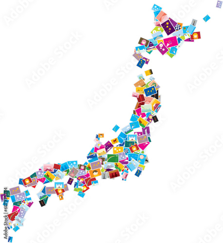 The Japan map is made up of plenty number of photos