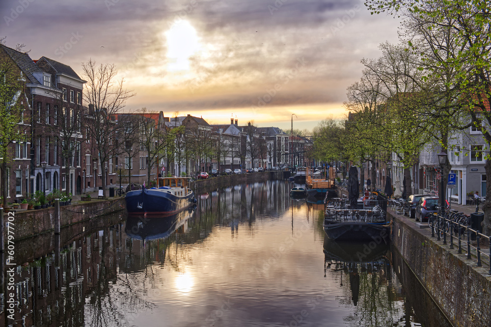 The channel at the sunset in Schiedam