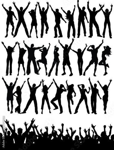 Large collection of silhouettes of party people and crowd