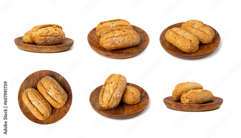 Grain Bread Isolated, Whole Buns with Seeds, Rustic Organic Cereal Bread Grain Bun Grain Bread Isolated, Whole Buns with Seeds, Rustic Organic Cereal Bread Grain Bun