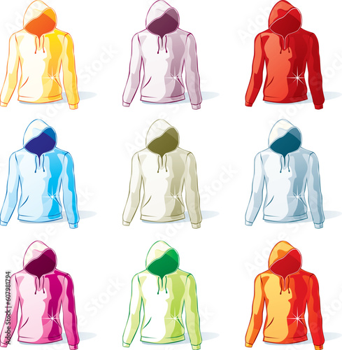 fully editable vector illustration of isolated hoodies set