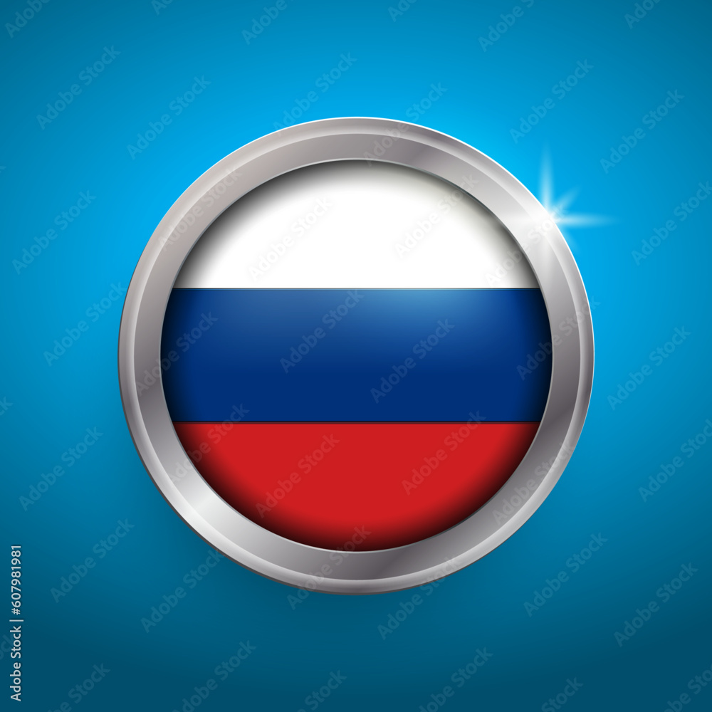 Russia flag vector button. Isolated object on blue background. Russia flag vector button. Isolated object on blue background.
