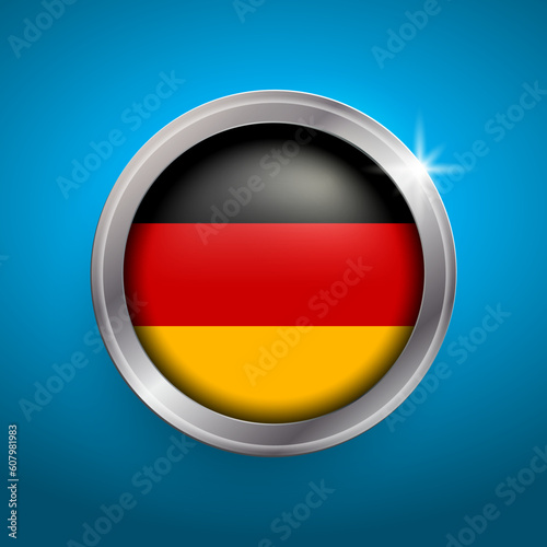 German flag vector button. Isolated object on blue background.