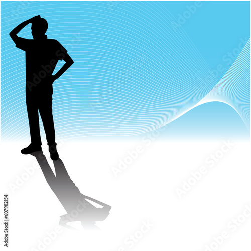 A silhouette of a thinking man.