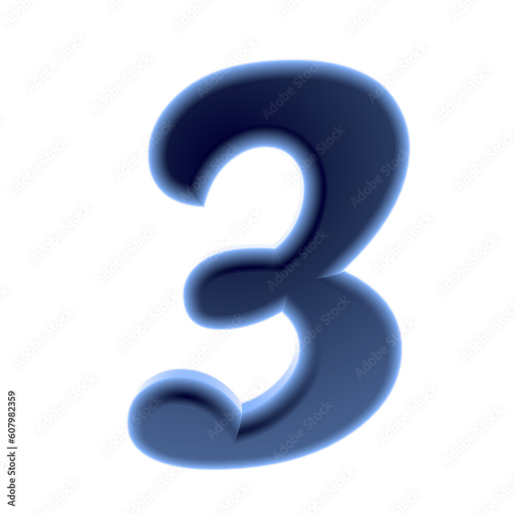 number  3D rendering isolated on white background, with shadow