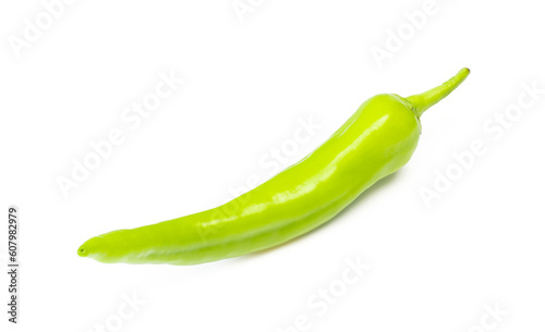 One green spicy paprika isolated on white background. Fresh vegetable