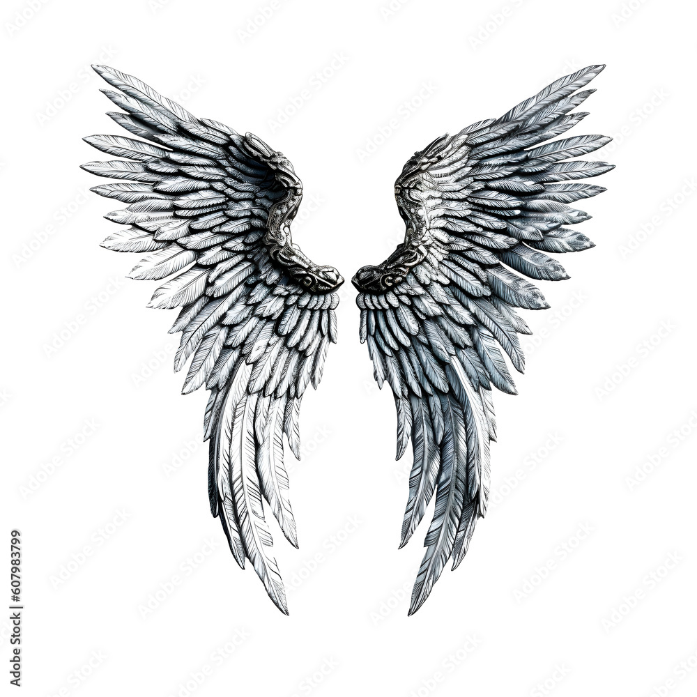Obraz premium silver gray luxury wings on transparent background, generative ai