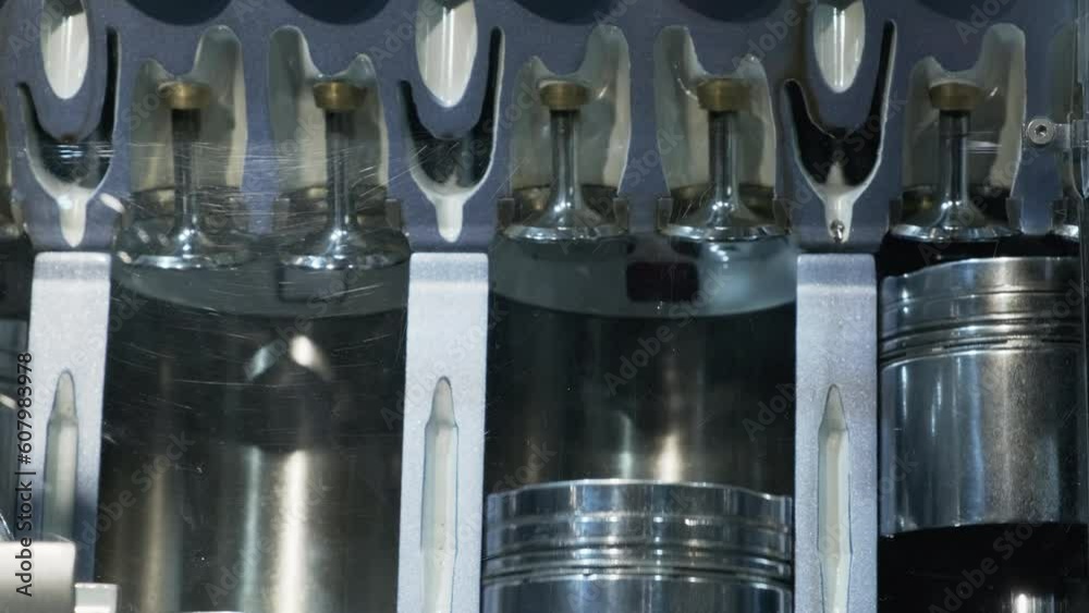 Showing work of pistons and structure of car engine inside. Principle
